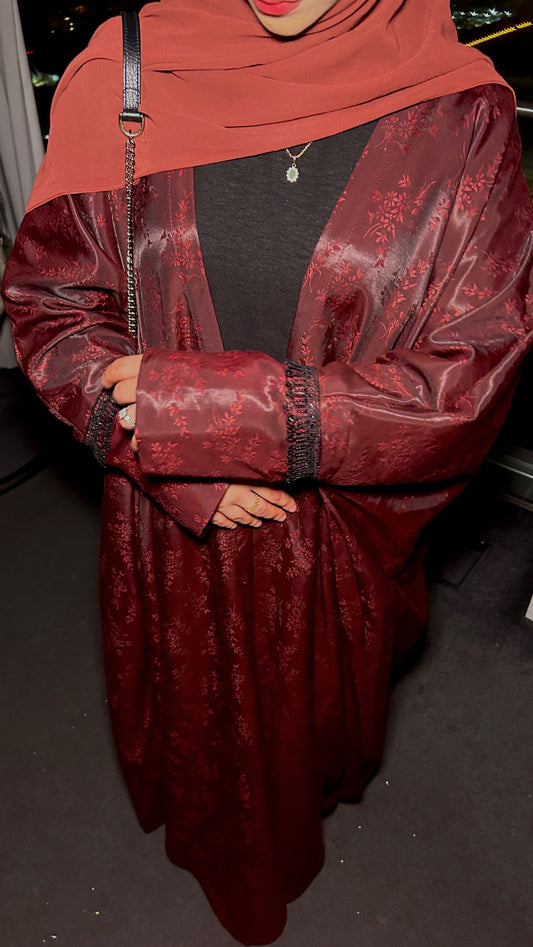 Crimson Satin Abaya